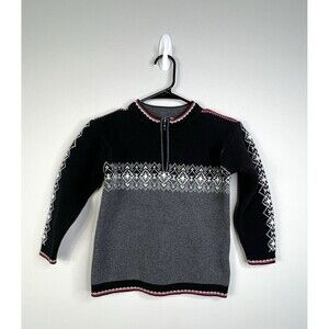 Hanna Andersson Kids Nordic 1/4 Zip Sweater 6-7 Fair Isle Black Gray Red Cotton